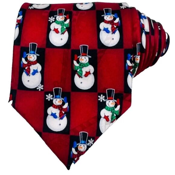 Hallmark Yule Tie Greetings by MMG Men's Festive Holiday Winter Snowman Necktie - Picture 1 of 7
